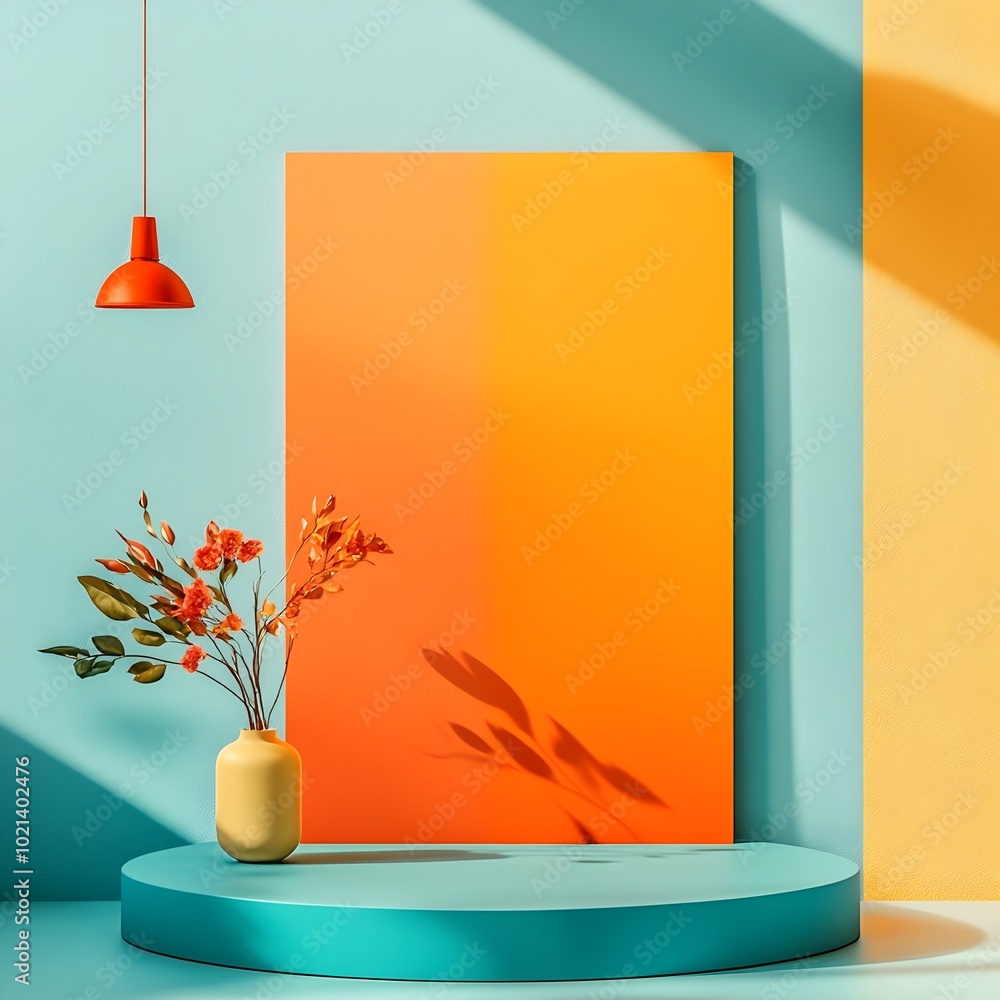 Poster minimalist 3d studio scene with seamless colorful gradient backdrop simple pedestal display and dyna
