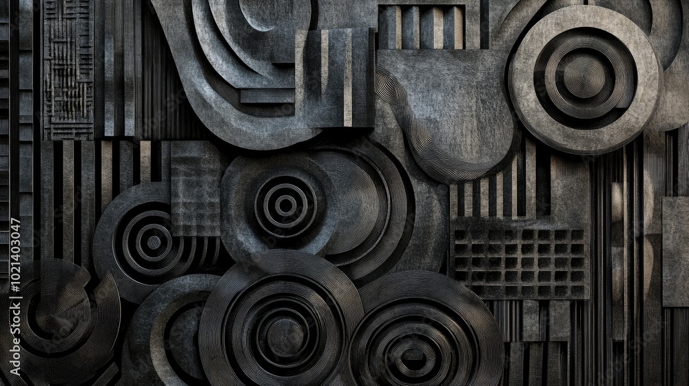Poster abstract artwork featuring black and gray patterns