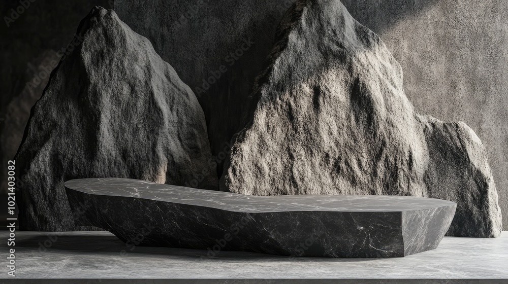 Aufkleber Black geometric stone and rock shape background minimalist mockup for podium display or showcase 3D rendering