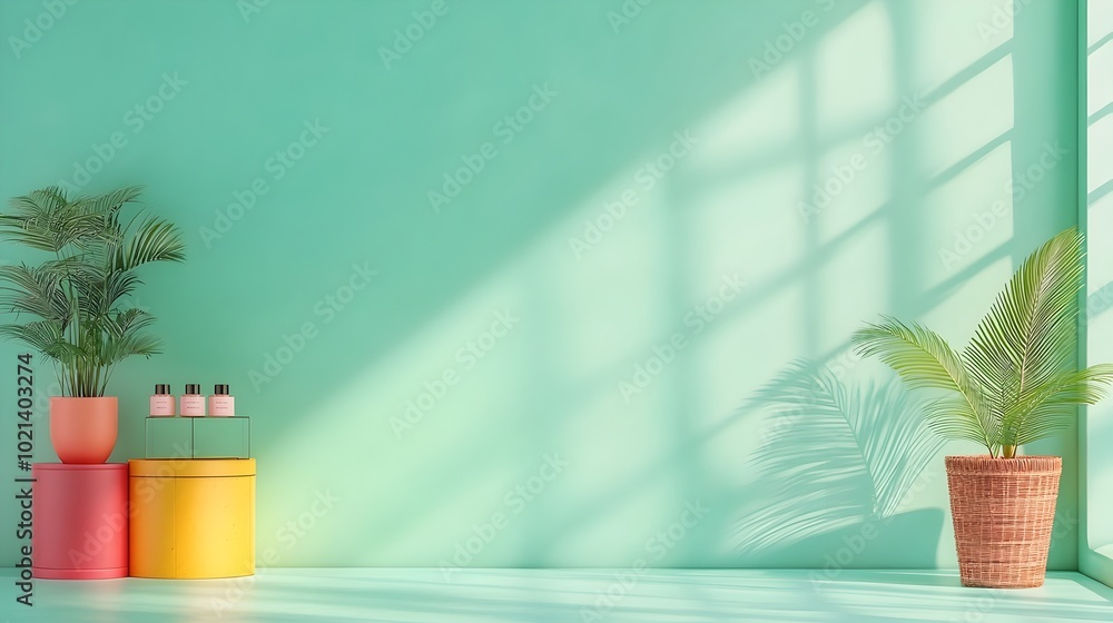 Poster minimalist 3d studio space with celadon green background walls and floor empty product display podiu