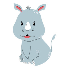 Cute cartoon rhino vector childish illustration in flat style. Safari children’s animal for baby poster, greeting card and baby design, clothes