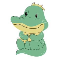 Cute cartoon crocodile isolated on white background, vector illstration. Safari children’s animal for baby poster, greeting card and baby design, clothes