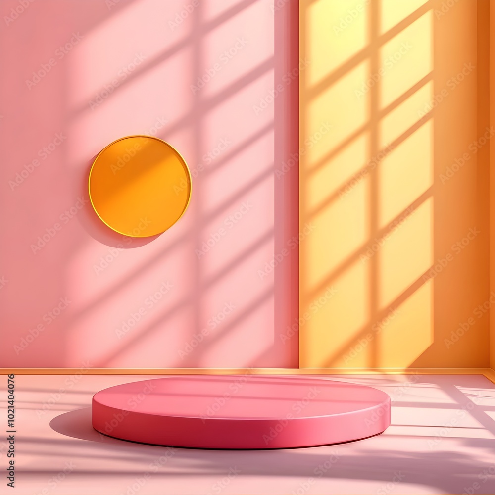 Aufkleber minimalist 3d studio scene featuring a dusty rose colored background empty floor and walls and a cen