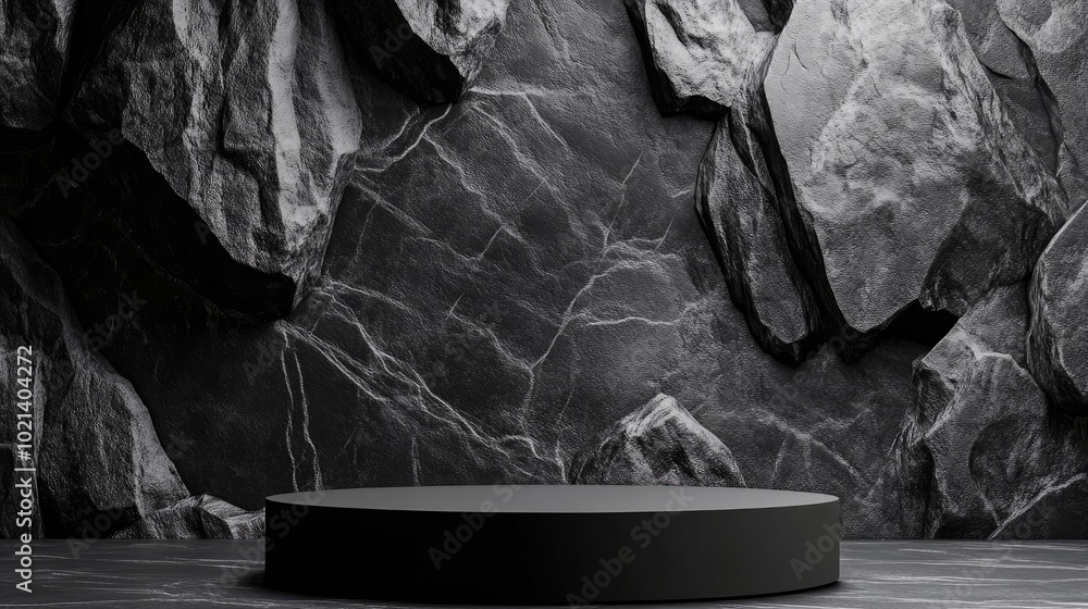 Aufkleber Black geometric stone and rock textured background minimalist mockup for podium presentation or display 3D rendering