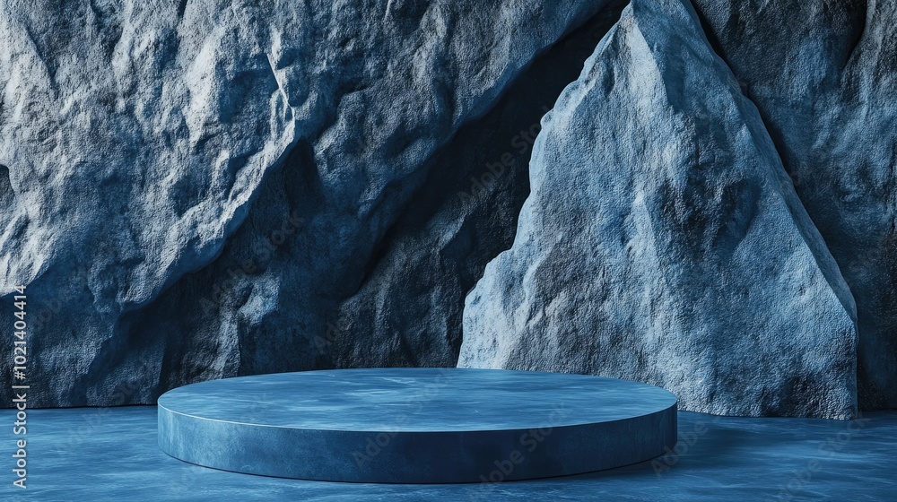 Aufkleber Blue geometric stone and rock texture background minimalist mockup for podium presentation or display 3D rendering