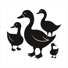 Ducks Silhouette Vector Set, Duck Animal Outline Drawing Bundle, Duck Isolated Clip Art Design. White Background. bird Duck Vector Set.