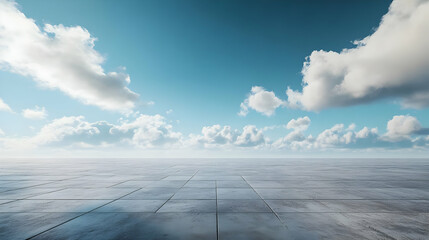 Fototapeta premium Blue Sky with White Clouds Above a Stone Tile Floor - 3d Illustration