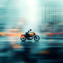 Fototapeta premium Skilled motorcycle rider expertly navigating the dense fast paced city traffic their nimble and responsive handling showcased in a vibrant