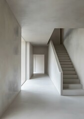 Fototapeta premium Modern Minimalist Concrete Staircase and Hallway Interior Design