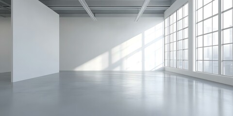 Obraz premium Empty White Room with Large Windows and Sunbeams