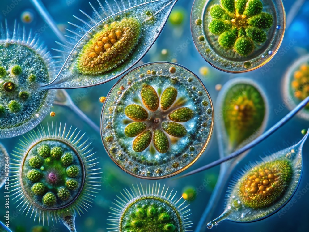 Aufkleber fascinating close-up of ciliates under microscope showcasing their unique structures and movement