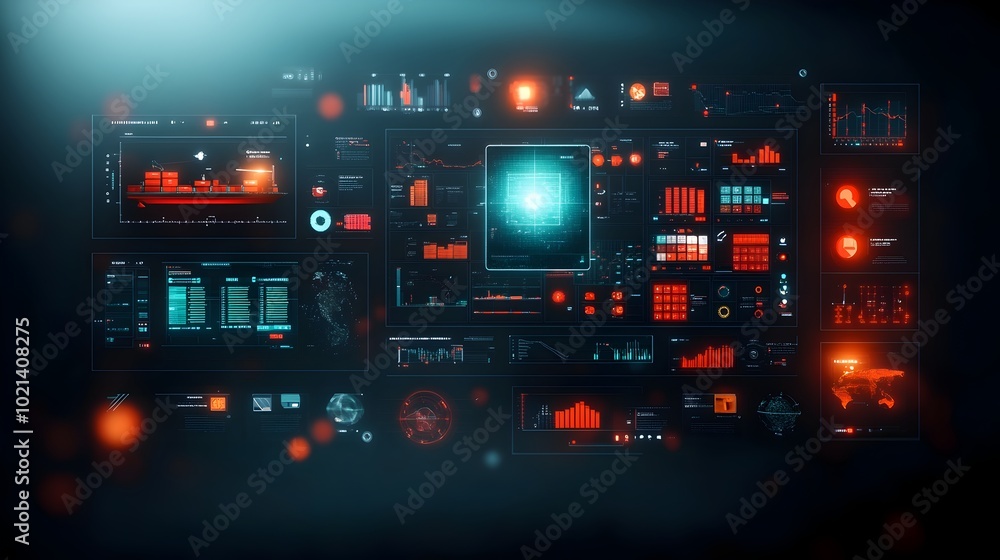 Poster futuristic global logistics network and supply chain visualization with intricate data optimization 