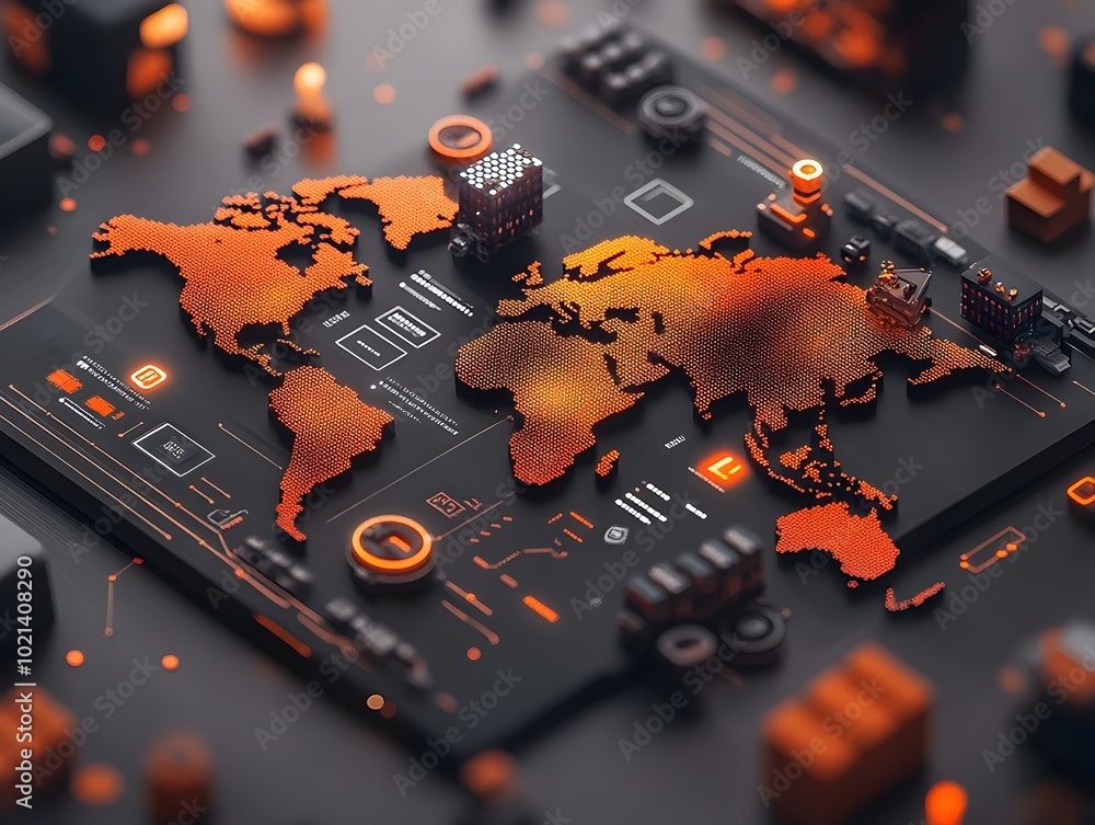 Aufkleber futuristic 3d visualization of an ai powered real time logistics network that tracks and animates gl