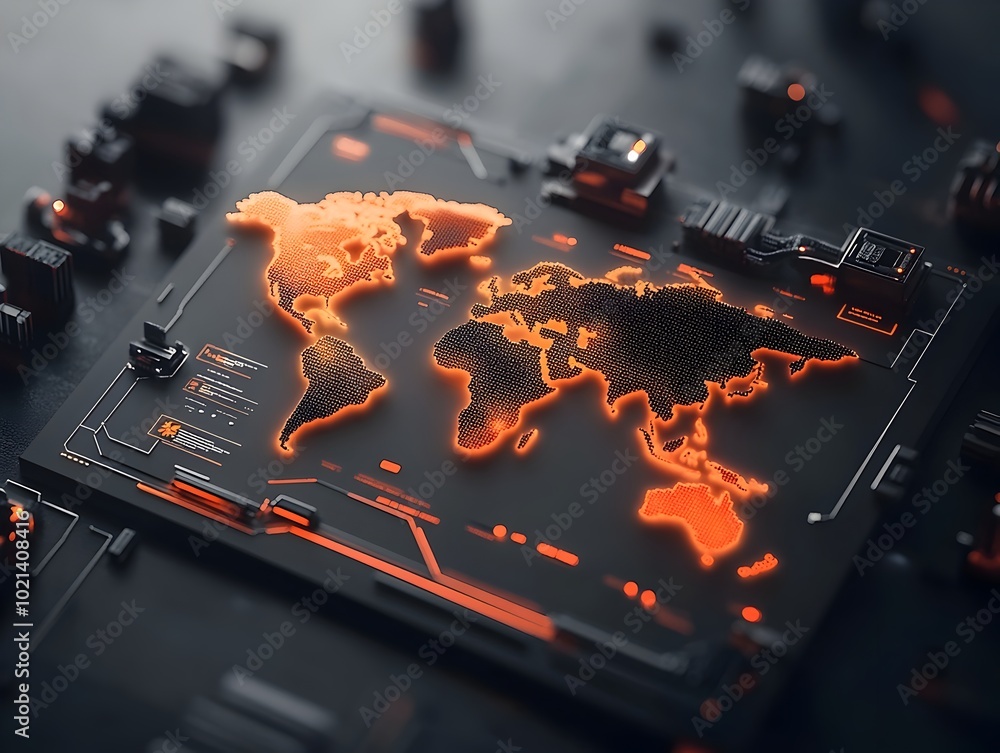 Poster futuristic visualization of a dynamic ai powered global logistics network showcasing real time data 