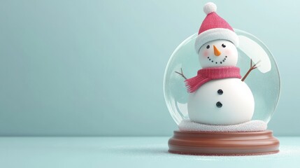Snowman in a snow globe, winter christmas banner with copy space, website header, advertising space during the holiday season.