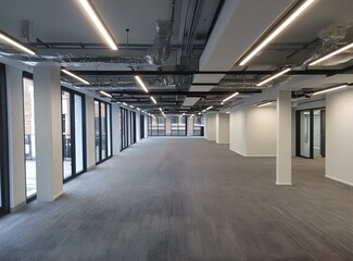 Fototapeta premium Modern Office Space With Gray Carpet and White Walls