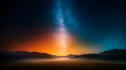 Fototapeta premium Mesmerizing night sky landscape with a deep celestial panorama featuring swirling galaxies ethereal luminescence and dreamlike clarity in a remote mountain setting