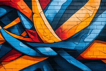 Fototapeta premium Abstract Graffiti Artwork on a Brick Wall with Blue, Orange, and Red Colors