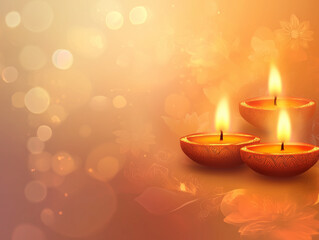 A beautiful Diwali illustration showcasing traditional oil lamps (diyas) glowing warmly amidst colorful rangoli patterns and festive decorations.