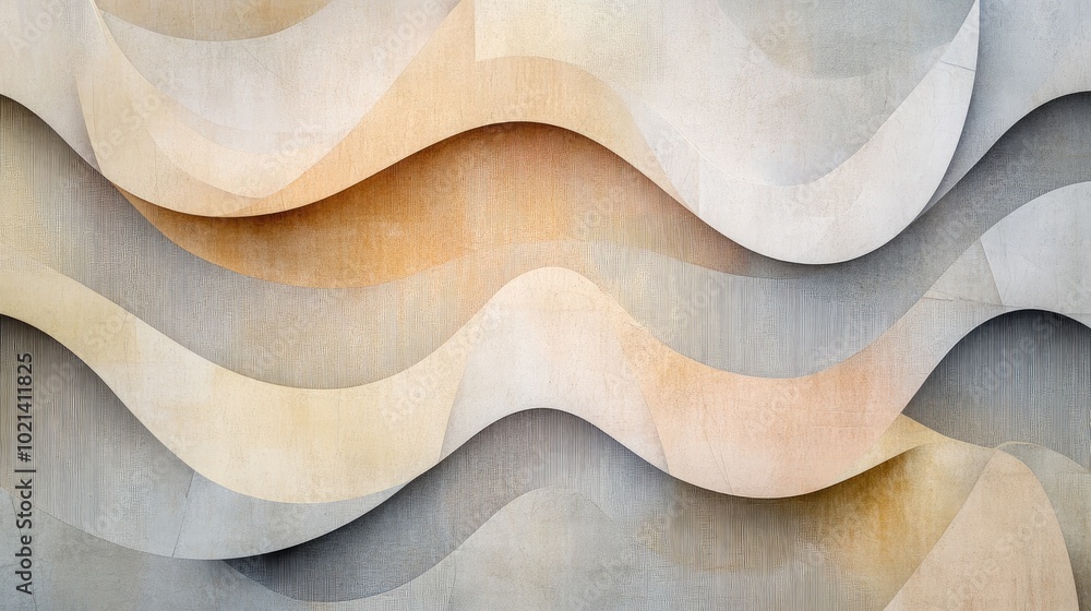 Poster artistic geometric wallpaper featuring translucent wavy stripes set against a vibrant backdrop of va