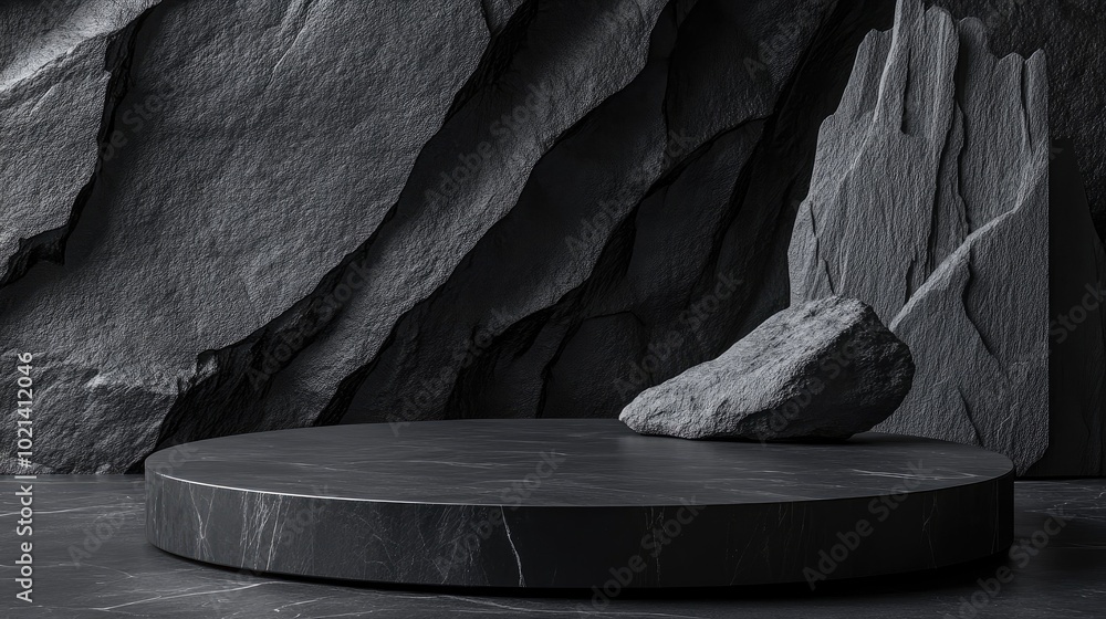Aufkleber Black geometric stone and rock texture background minimalist mockup for podium display or showcase 3D rendering