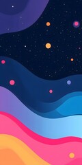 Abstract Colorful Wavy Lines with Stars and Planets Background