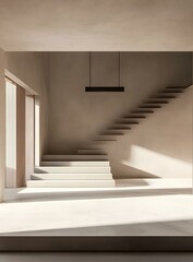 Obraz premium Minimalist Interior Design with White Staircase and Light
