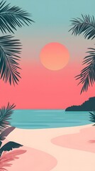 Obraz premium Tropical Sunset Beach Scene Illustration