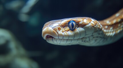 Obraz premium Close-up of a beaked sea snake swimming gracefully, with its venomous fangs ready for defense.