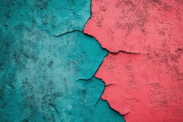 Obraz premium A Cracked Wall with Teal and Pink Paint