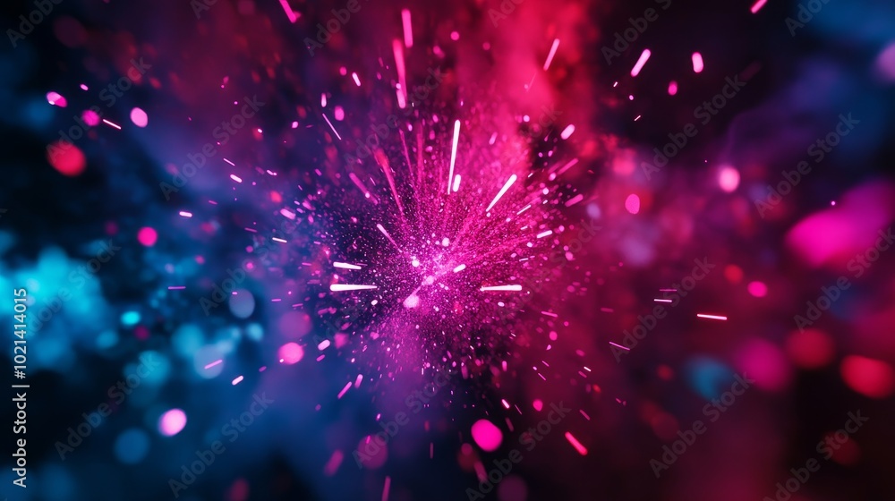 Canvas Prints Abstract fireworks explosion in pink and blue with a burst of light and bokeh. Symbolizing celebration, energy, joy, creativity, and passion.