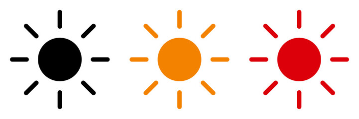 太陽　アイコン　シンプル　セット　黒　オレンジ　赤