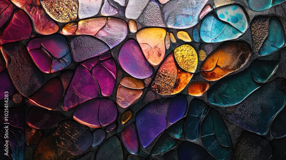 Poster Abstract stained glass with vibrant fractal patterns Colorful and chaotic 3D rendered textures creating a fantastical visual experience