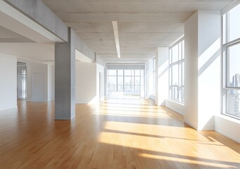 Empty Modern Office Space With Large Windows and City View