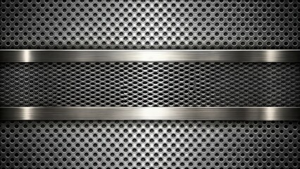 Steel mesh backdrop with two polished metal bars