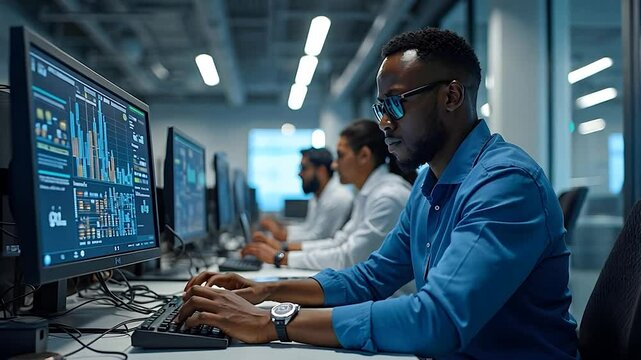 Businessman Working on Computer in Modern Office