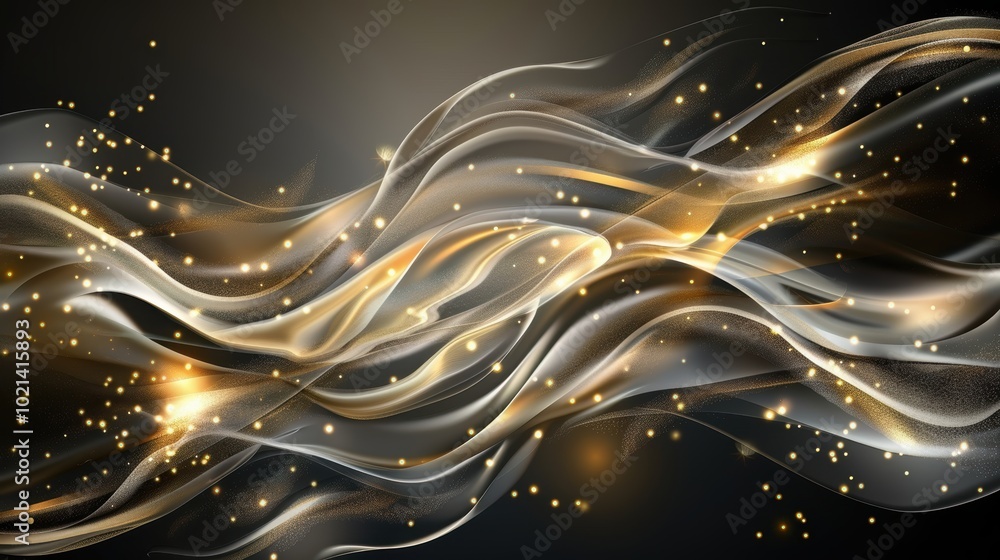 Poster luxurious new year's abstract background with flowing gold and silver waves for event design