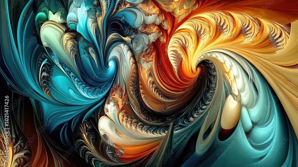 Poster abstract digital fractal artwork featuring imaginative and intricate designs