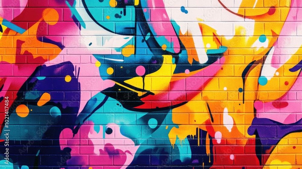 Poster abstract mural wall painting featuring vibrant color splashes ideal for street art backgrounds in a 