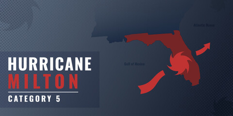 Hurricane Milton map, Florida. Strom warning. Vector info illustration