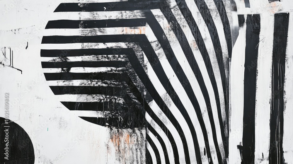 Poster abstract painting featuring simplistic black and white patterns