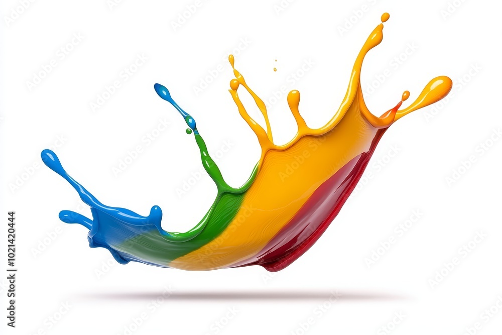 Wall mural Vibrant rainbow paint splash isolated on a white background, symbolizing creativity, energy, diversity, and abstract art.