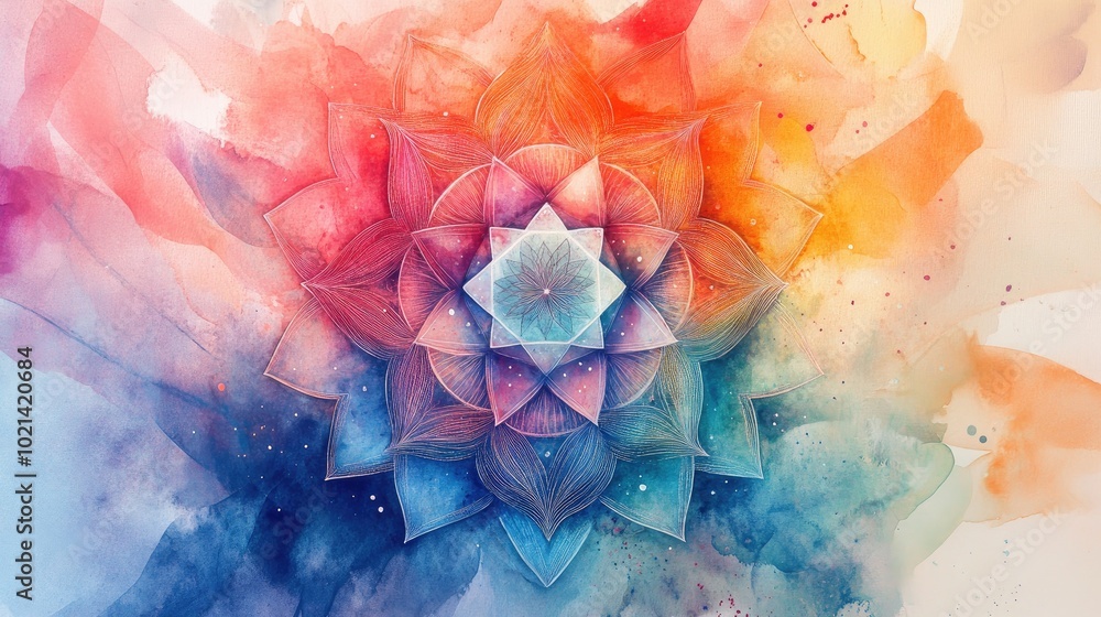 Poster abstract watercolor texture featuring sacred geometry creative graphic design pattern with vibrant m