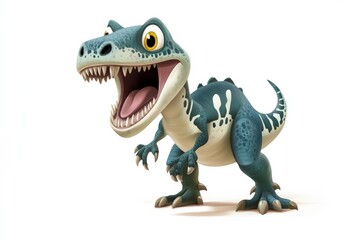 Obraz premium Funny Dinosaur Tyrannosaurus Cartoon Scene: Happy Reptile Monster with Beastly Illustration on White Background
