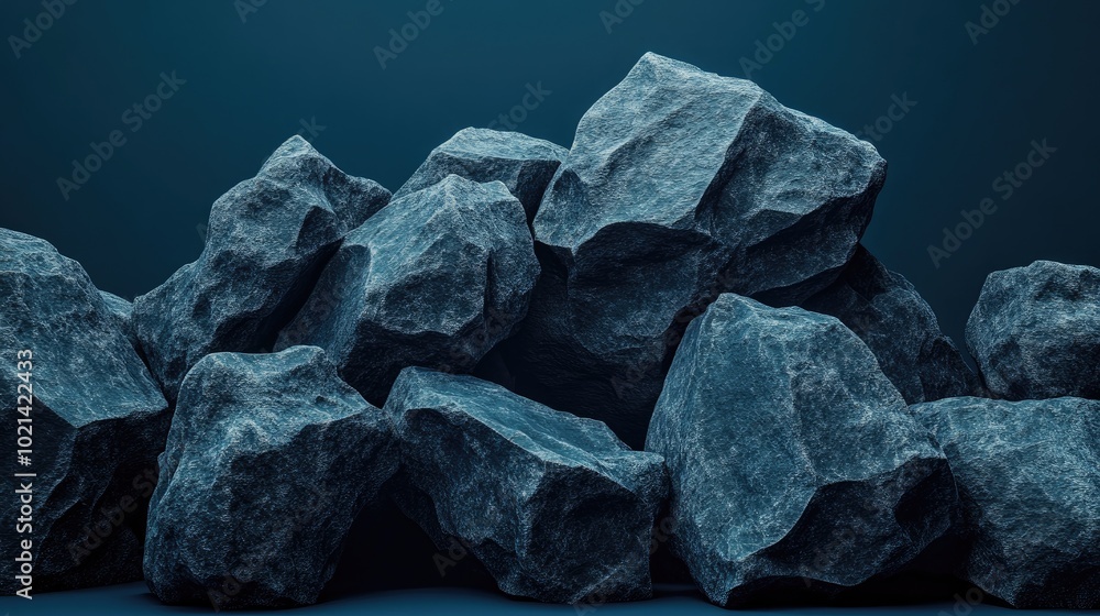 Aufkleber Blue geometric stone and rock shape background minimalist mockup for display or showcase 3D rendering
