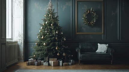 Christmas tree. Holiday. interior background