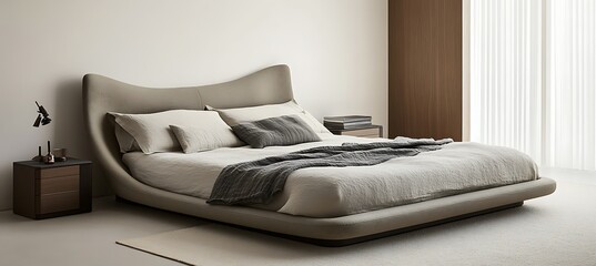 Tranquil simplicity flows through a floating bed and serene minimal design


