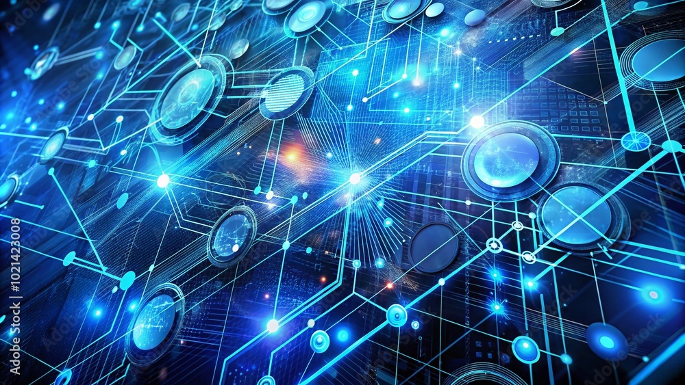 Aufkleber futuristic technology computer background with abstract digital patterns and networks in blue tones