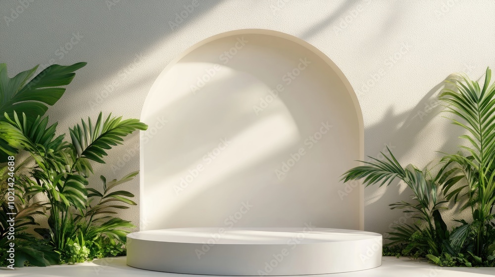 Poster 3d background featuring podium display with a natural white banner mockup abstract nature shape with