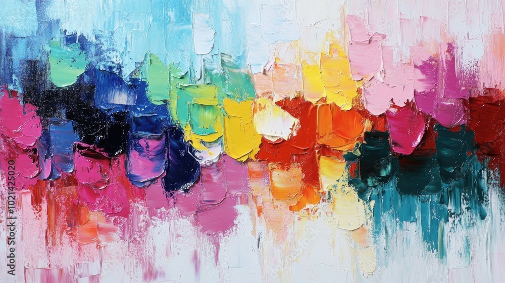 Poster abstract oil painting featuring vibrant paint blobs and strokes showcasing modern artistic expressio